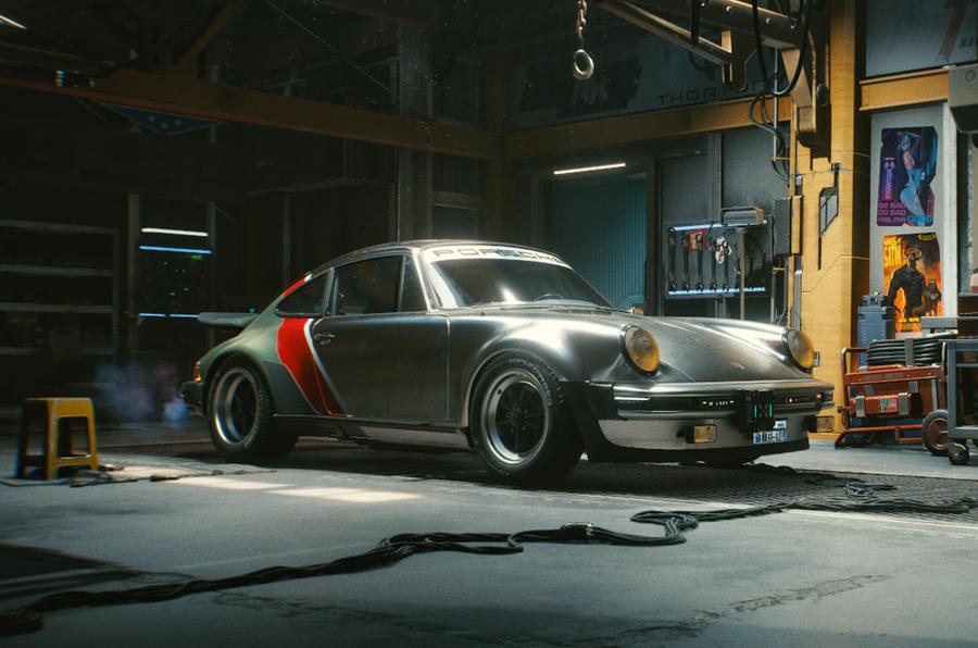 aria-label="99 porsche 911 cyberpunk 2077 render hero front"