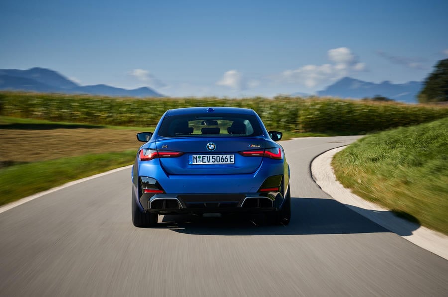 20 bmw i4 m50 2021 first drive review cornering rear