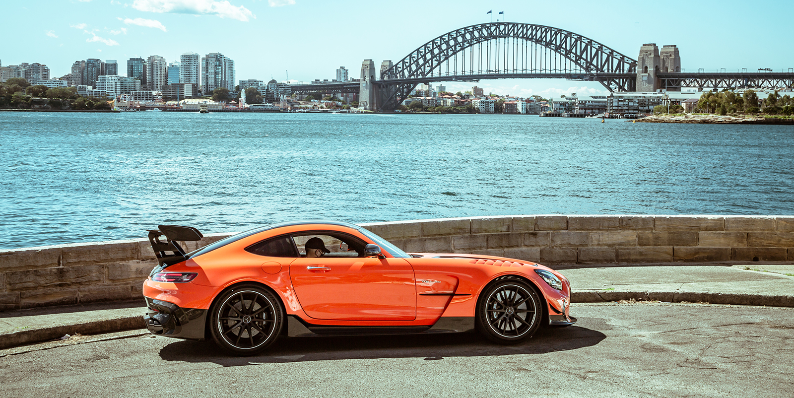 aria-label="2021 Mercedes AMG GT Black Australia jesse in car"