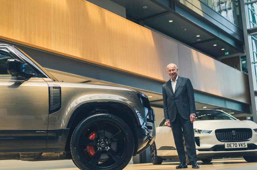 aria-label="thierry bollore with land rover defender and jaguar i pace"