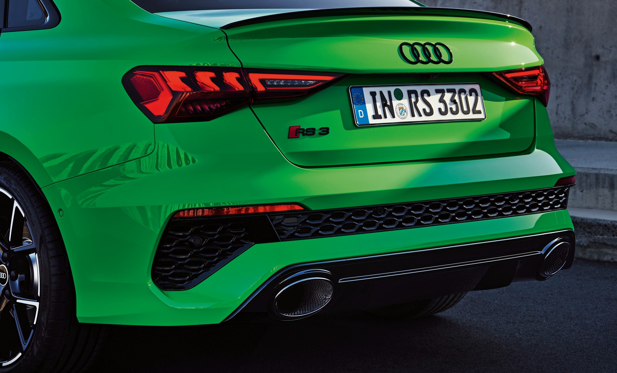 aria-label="2023 Audi RS3 Green sedan 4"