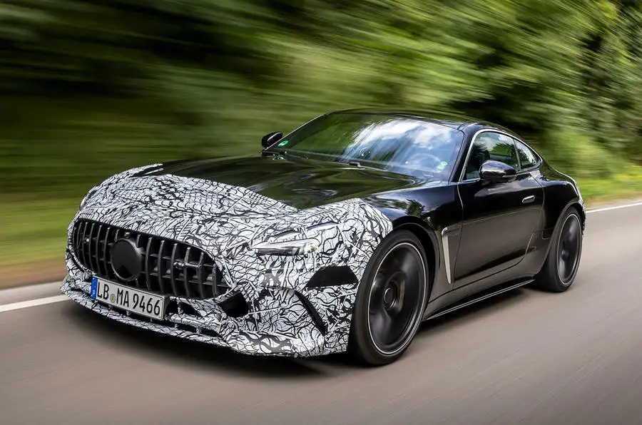 aria-label="mercedes amg gt front three quarter tracking"