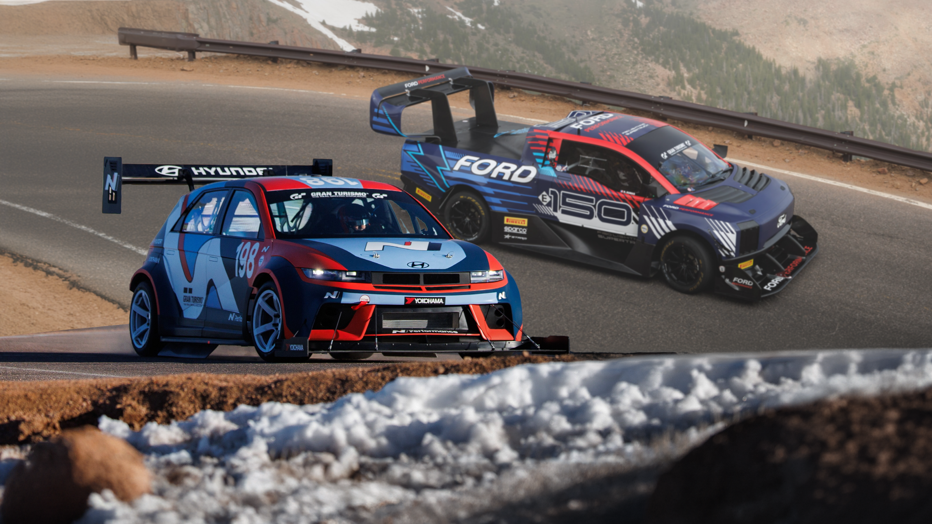 Pikes Peak records set by Hyundai Ioniq 5 N and Ford F-150 Lightning SuperTruck. | Photos: Supplied, composite: Mike Stevens